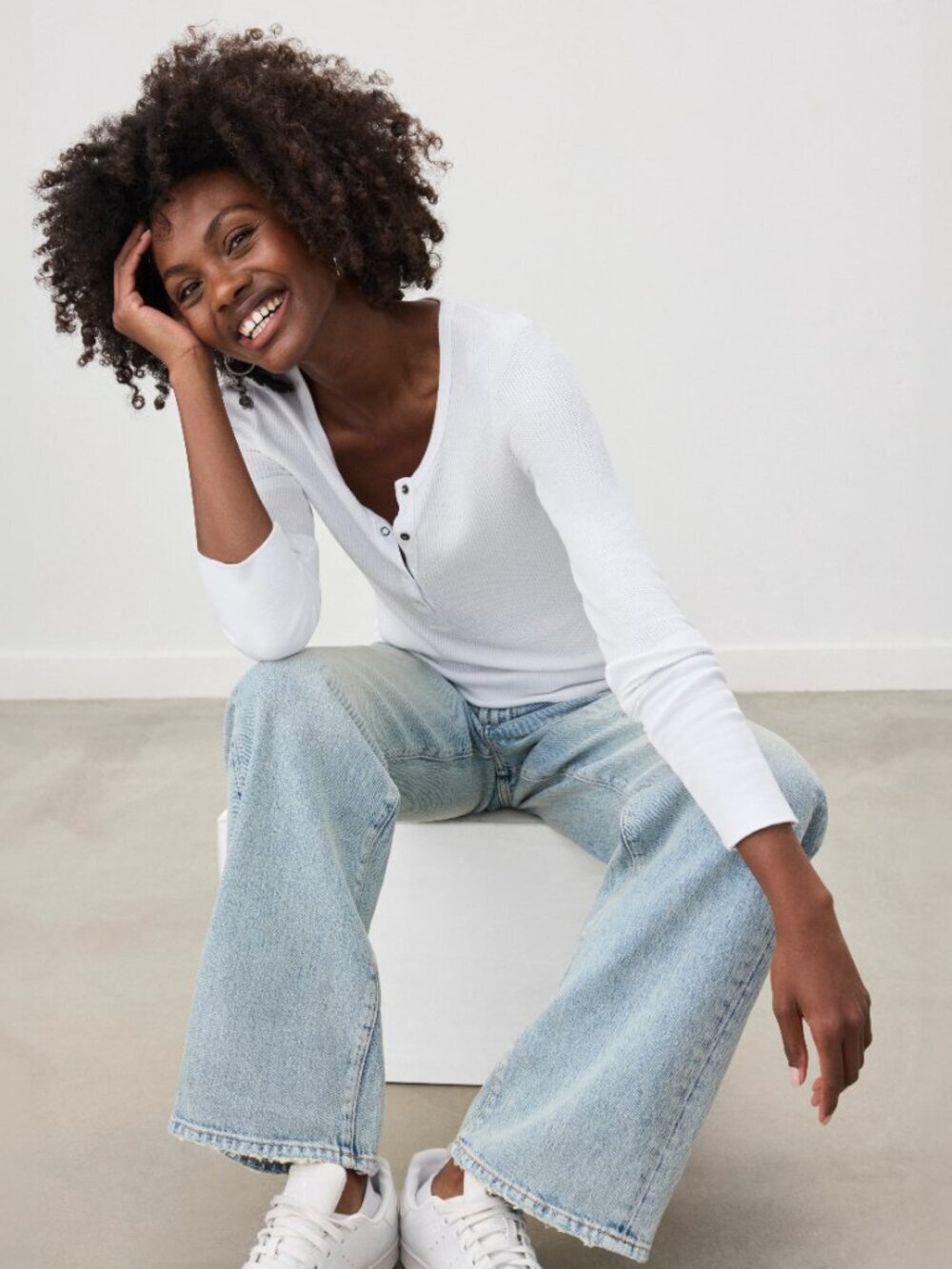 SPLENDID Forever White Micro Modal Cotton Waffle Knit Henley T-Shirt, Size S - Picture 7 of 16